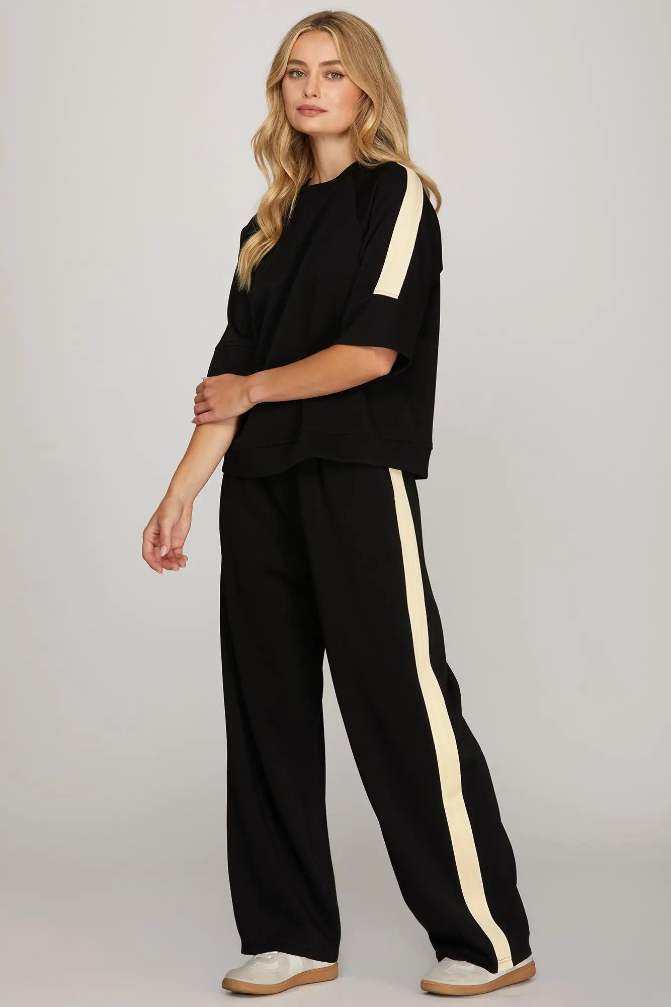Half Sleeve Scuba Knit Pant Set - Black