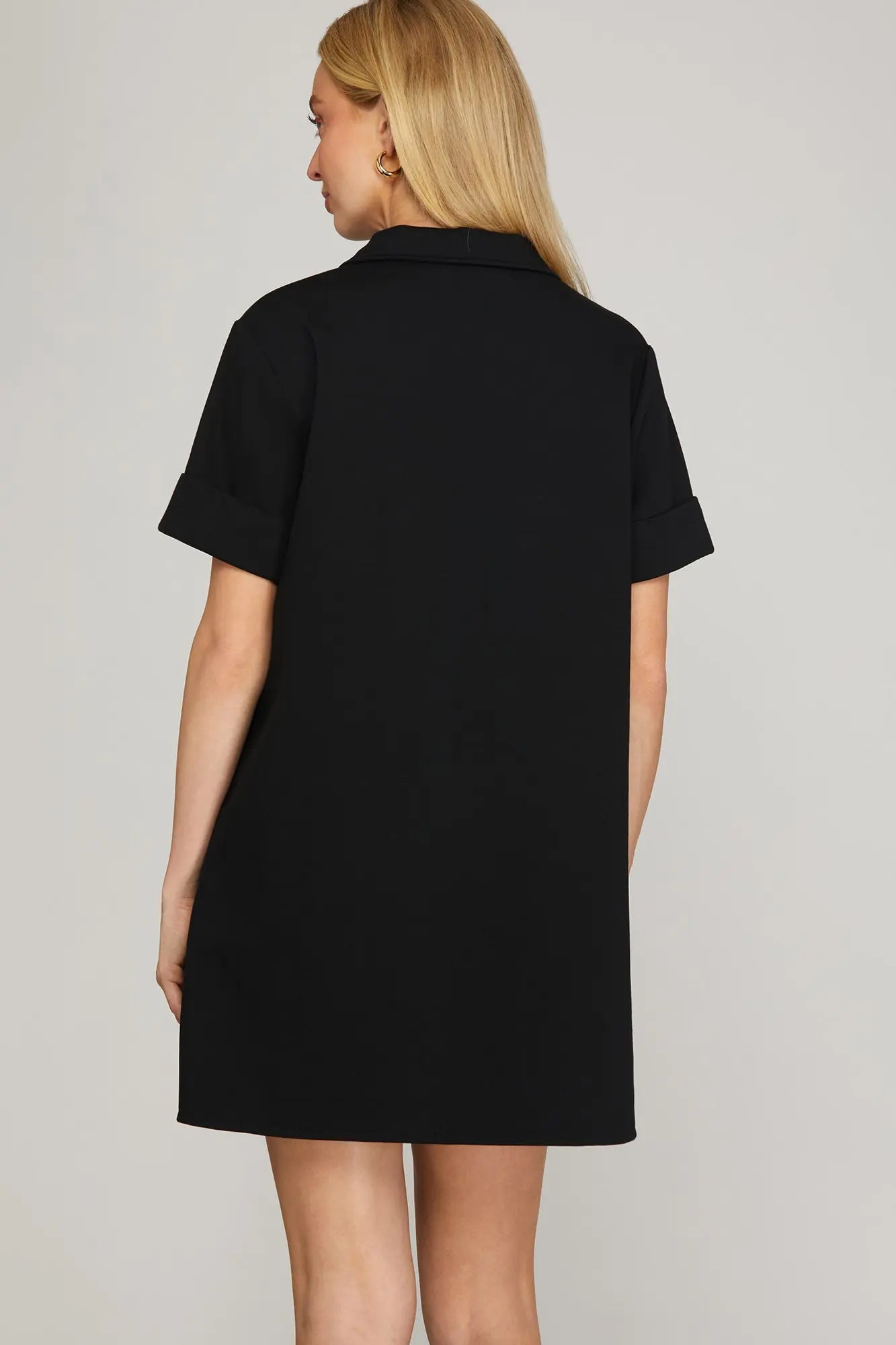 Collared Shift Dress - Black