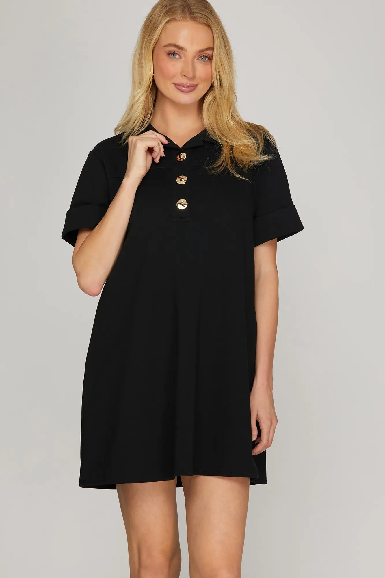 Collared Shift Dress - Black