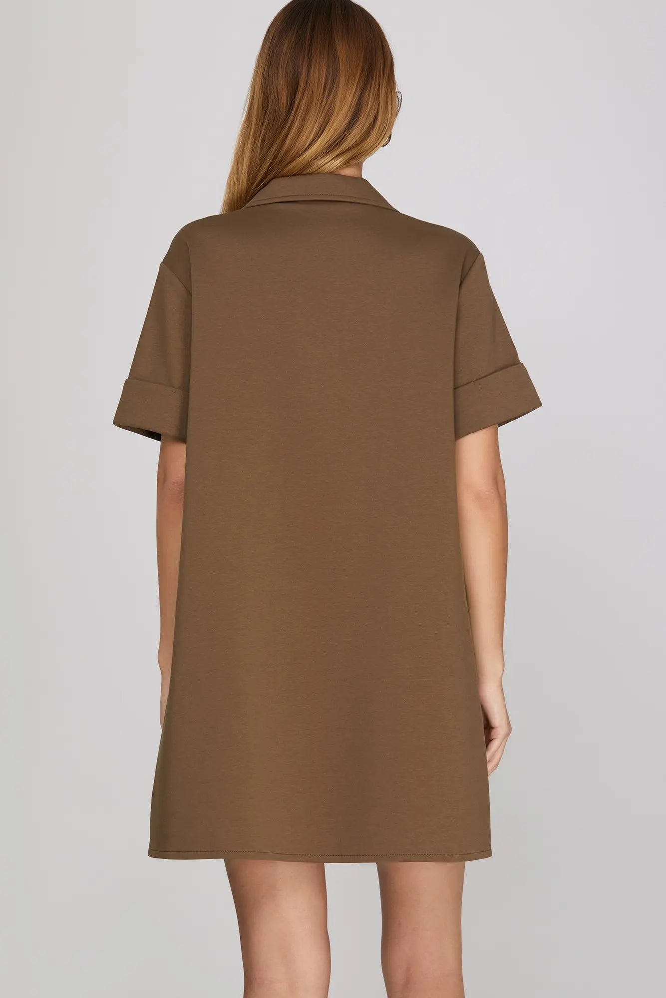 Gold Button Mocha Dress