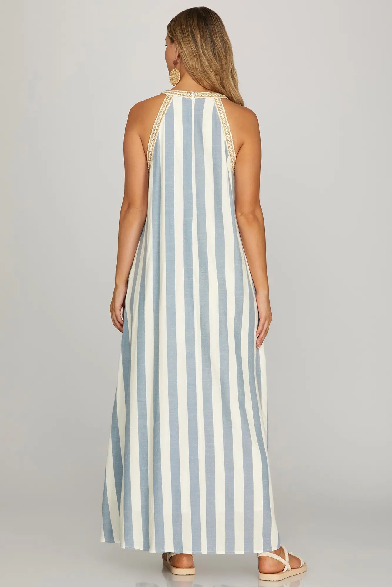 Halter Striped Midi Dress