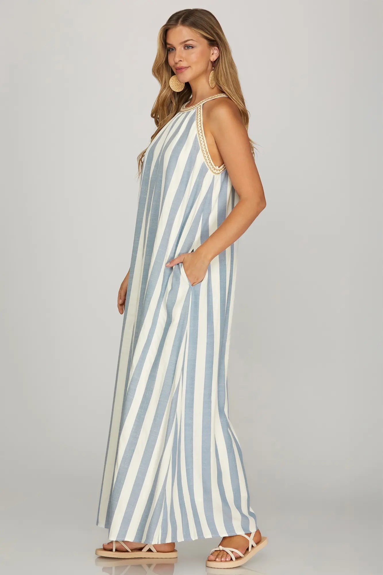 Halter Striped Midi Dress