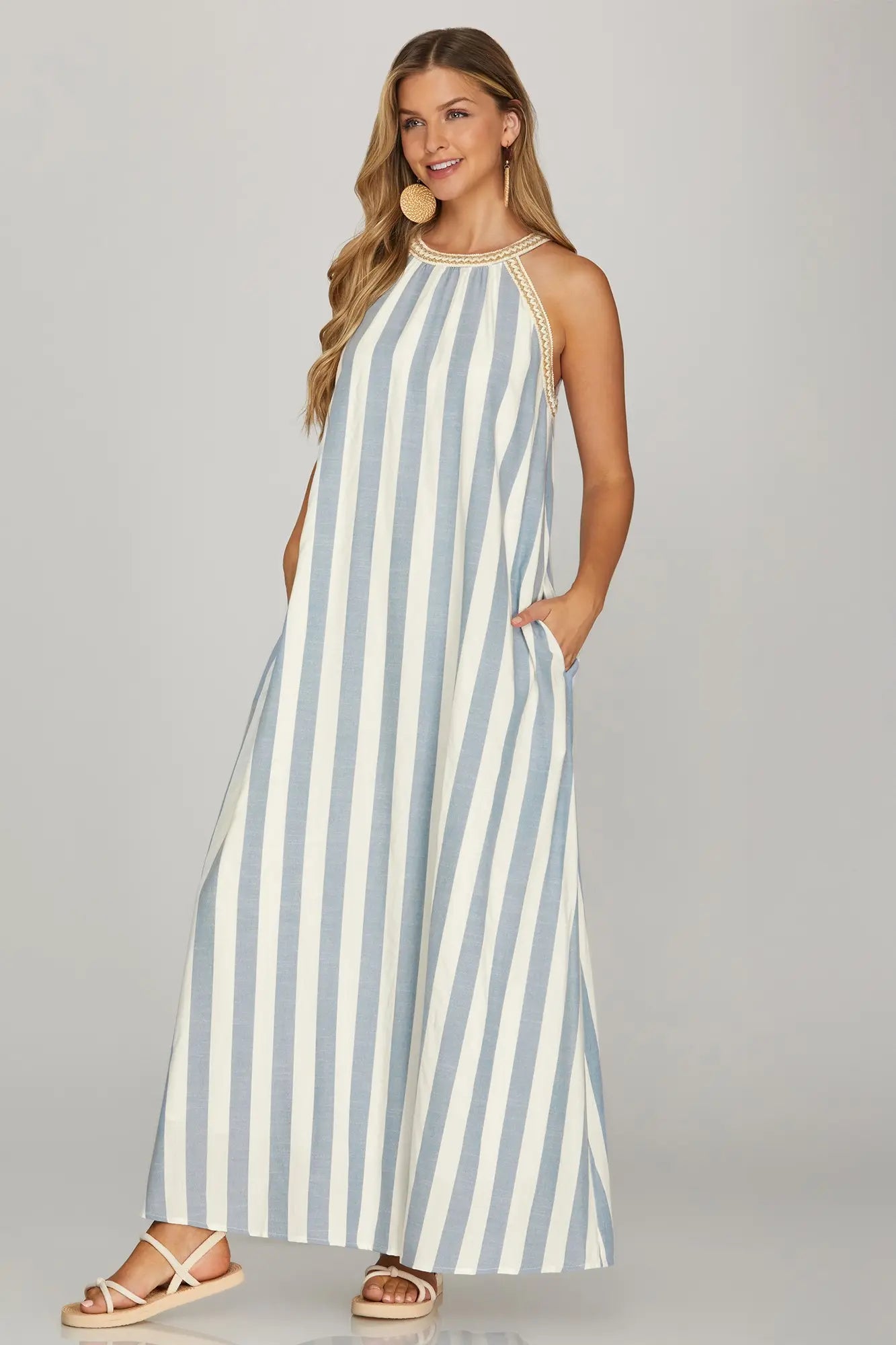 Halter Striped Midi Dress