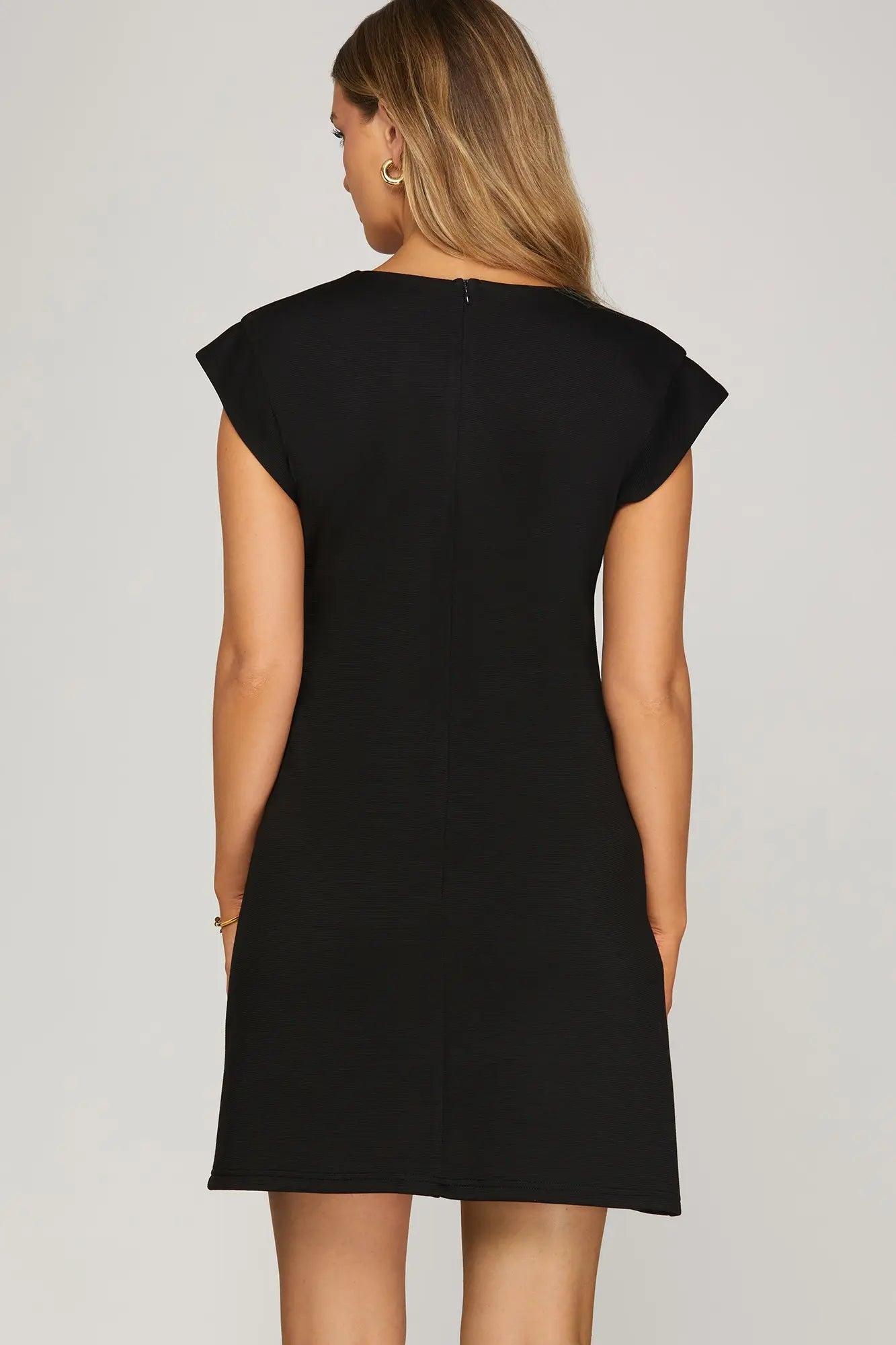 Button Up Drop Shoulder Mini Dress - Black