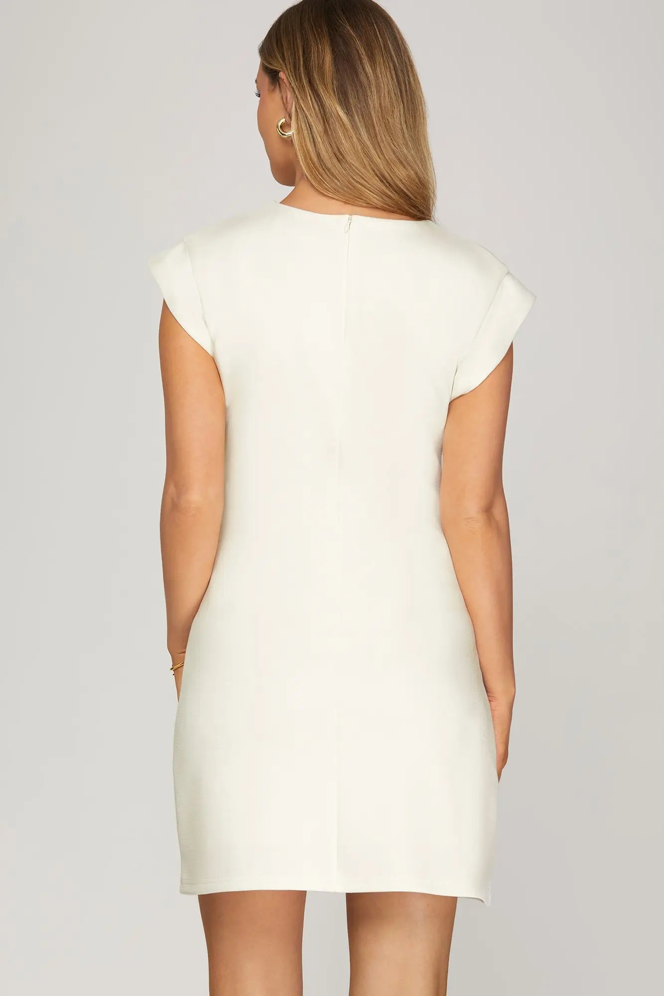 Drop Shoulder Button Up Mini Dress -  Off White