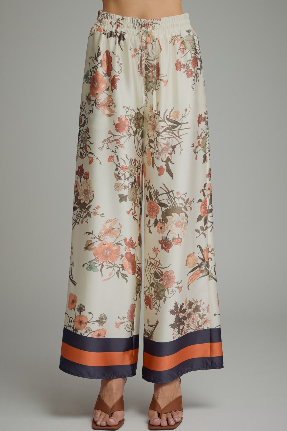 Ivory Floral V Neck Pant Set
