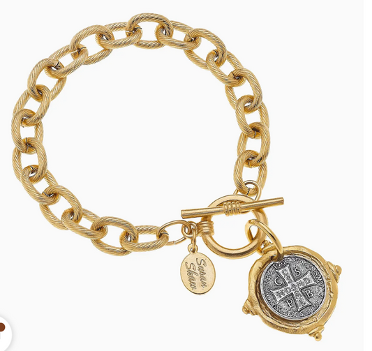 Mixed Metal Cross Bracelet