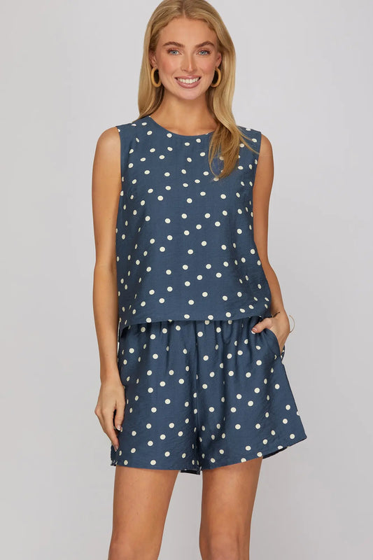 Polka Dot Short Set - Dusty Blue