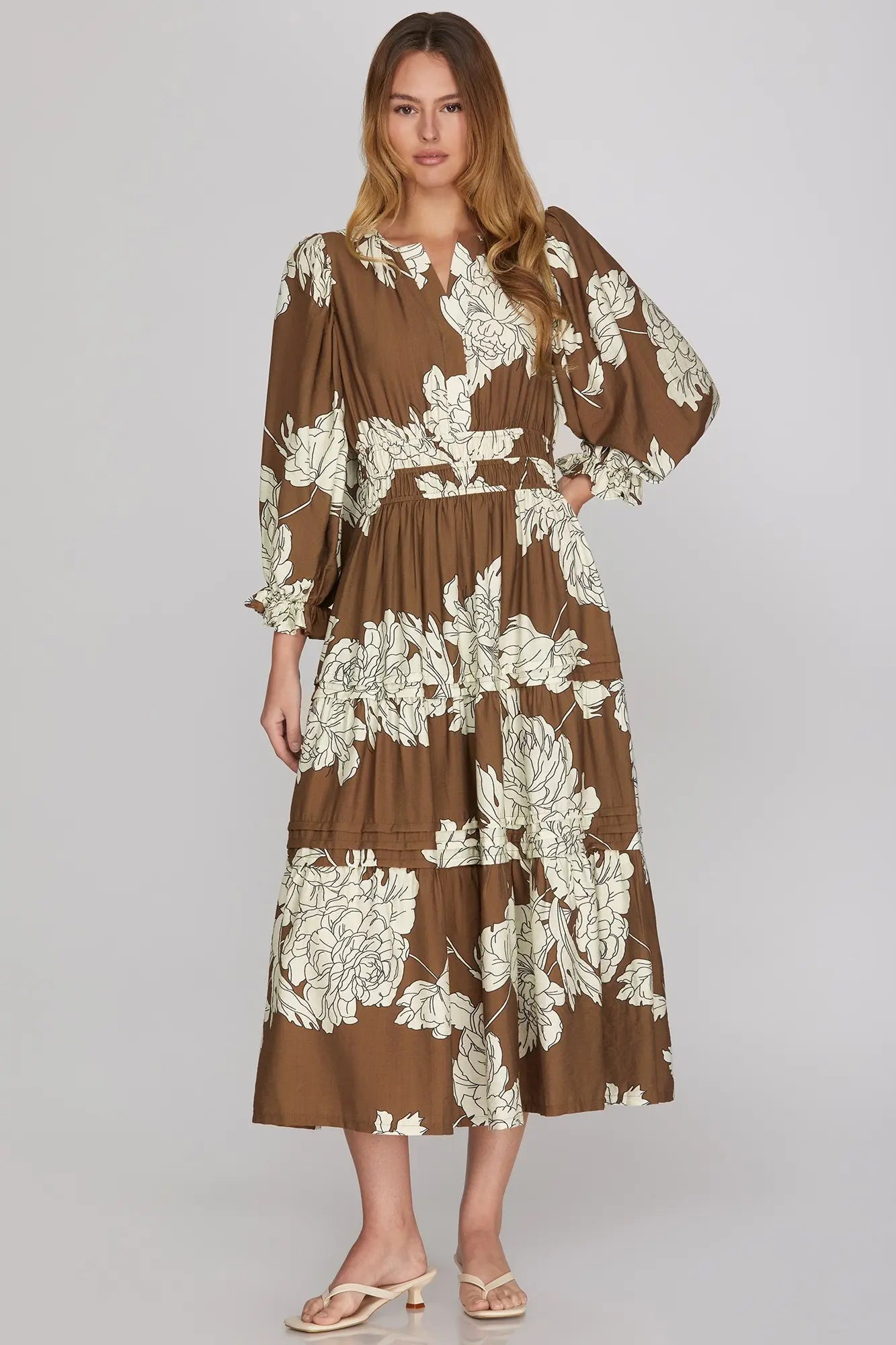 Mocha Floral Midi Dress