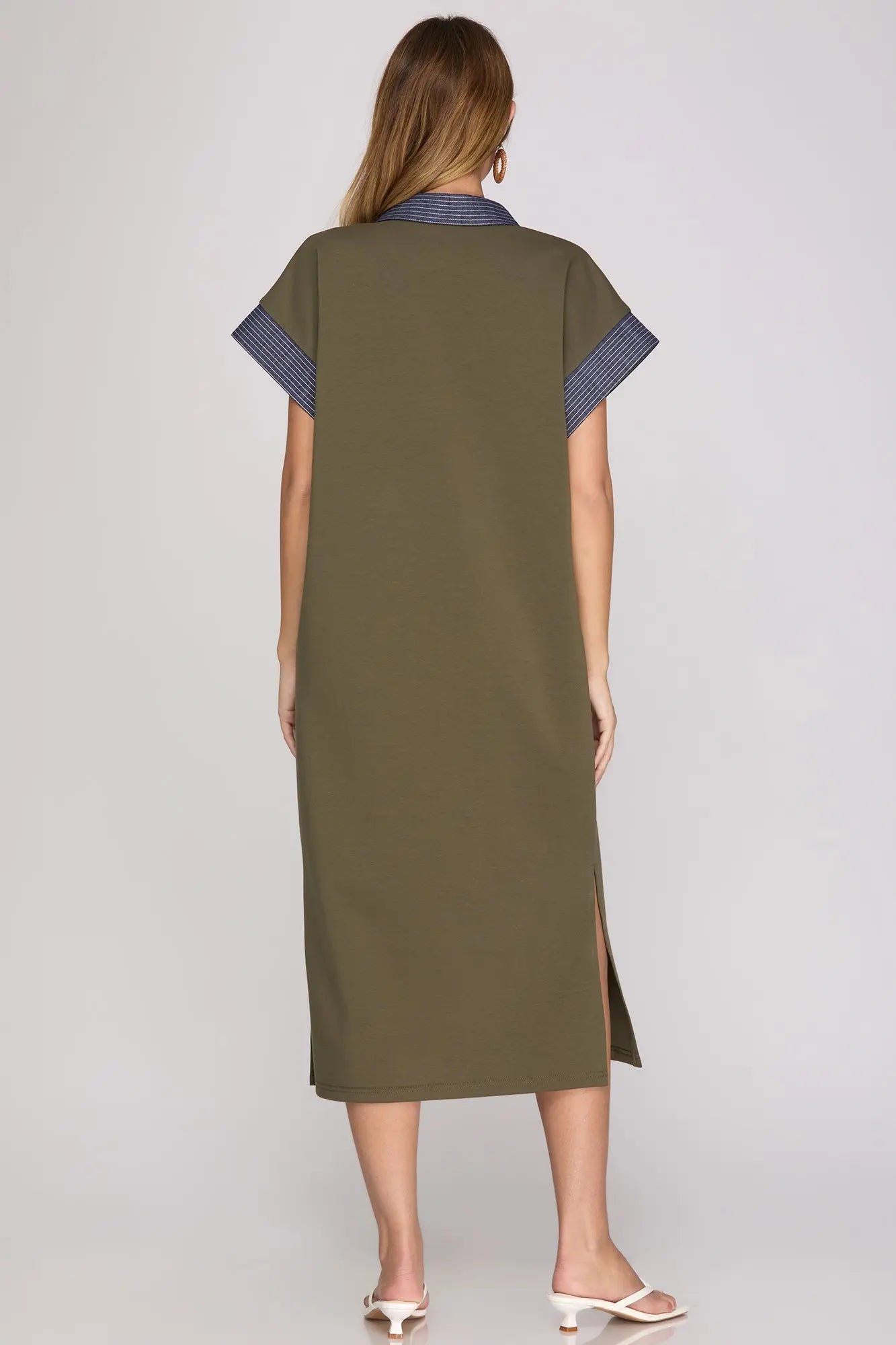 Olive And Denim Midi Dress