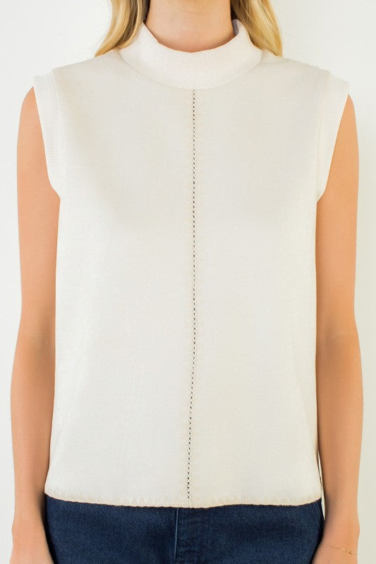 Stitching Detail Suede Top - Cream
