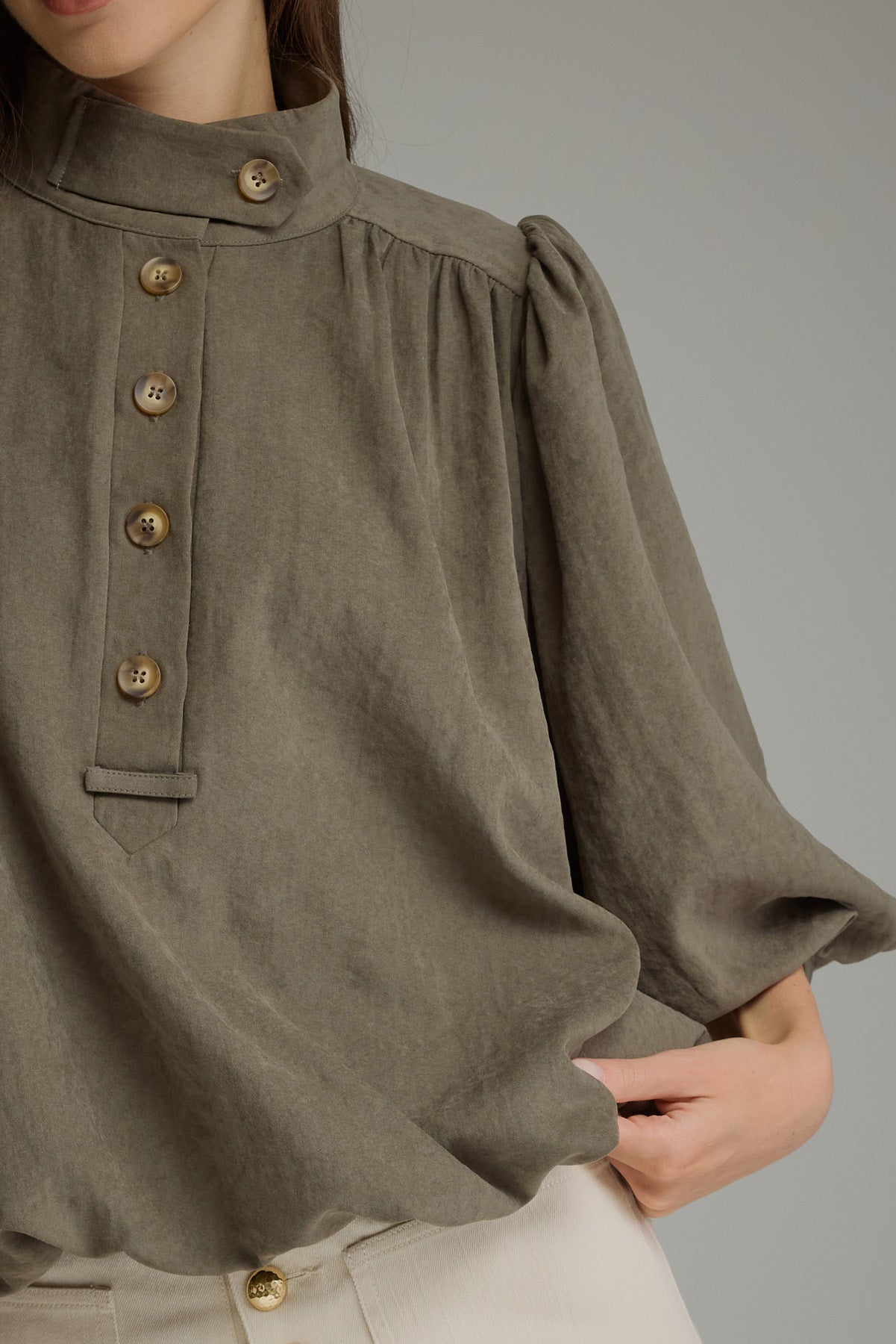 Balloon Sleeve Top - Olive