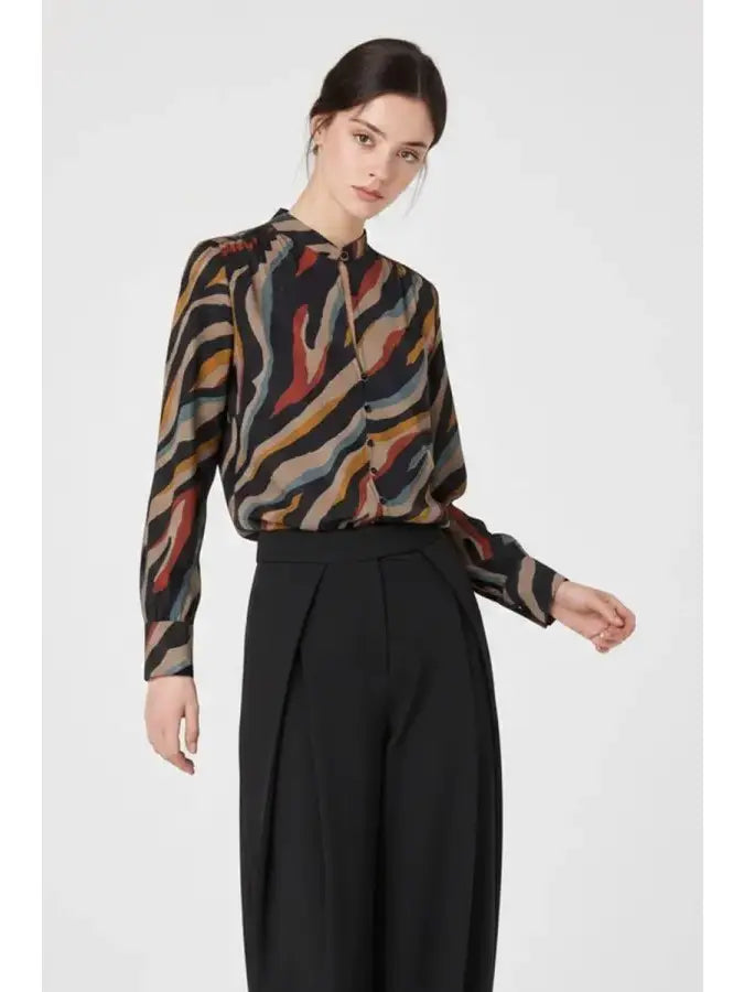 Zebra Print Keyhole Blouse