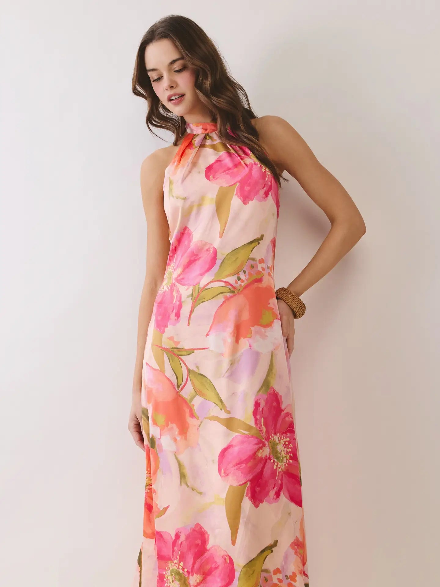 Floral Halter Neck Midi Dress