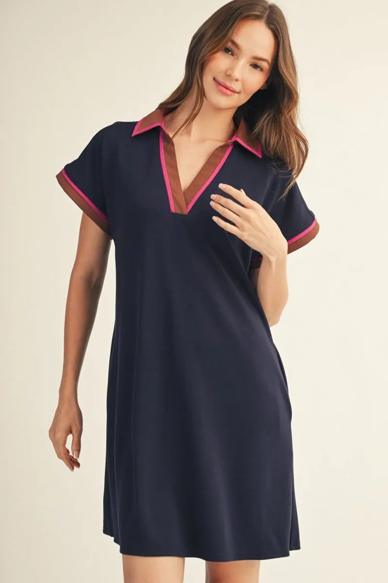 Drop Shoulder Navy Mix Dress