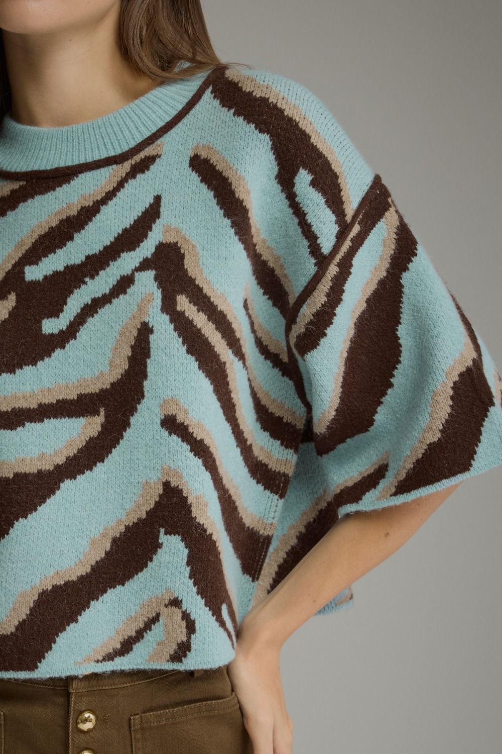 Zebra Knit Top - Light Blue