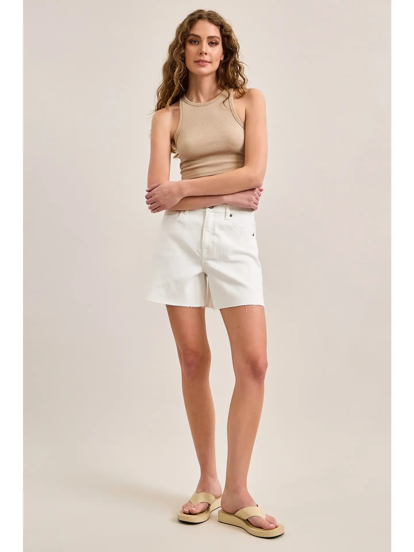 5” Inseam High Rise Ava A-Line Shorts - White