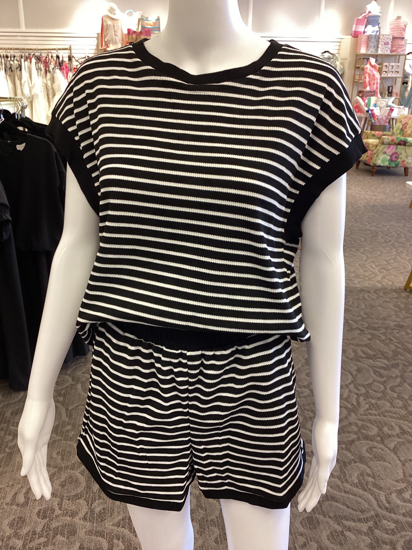 Black with White Stripe Short Set