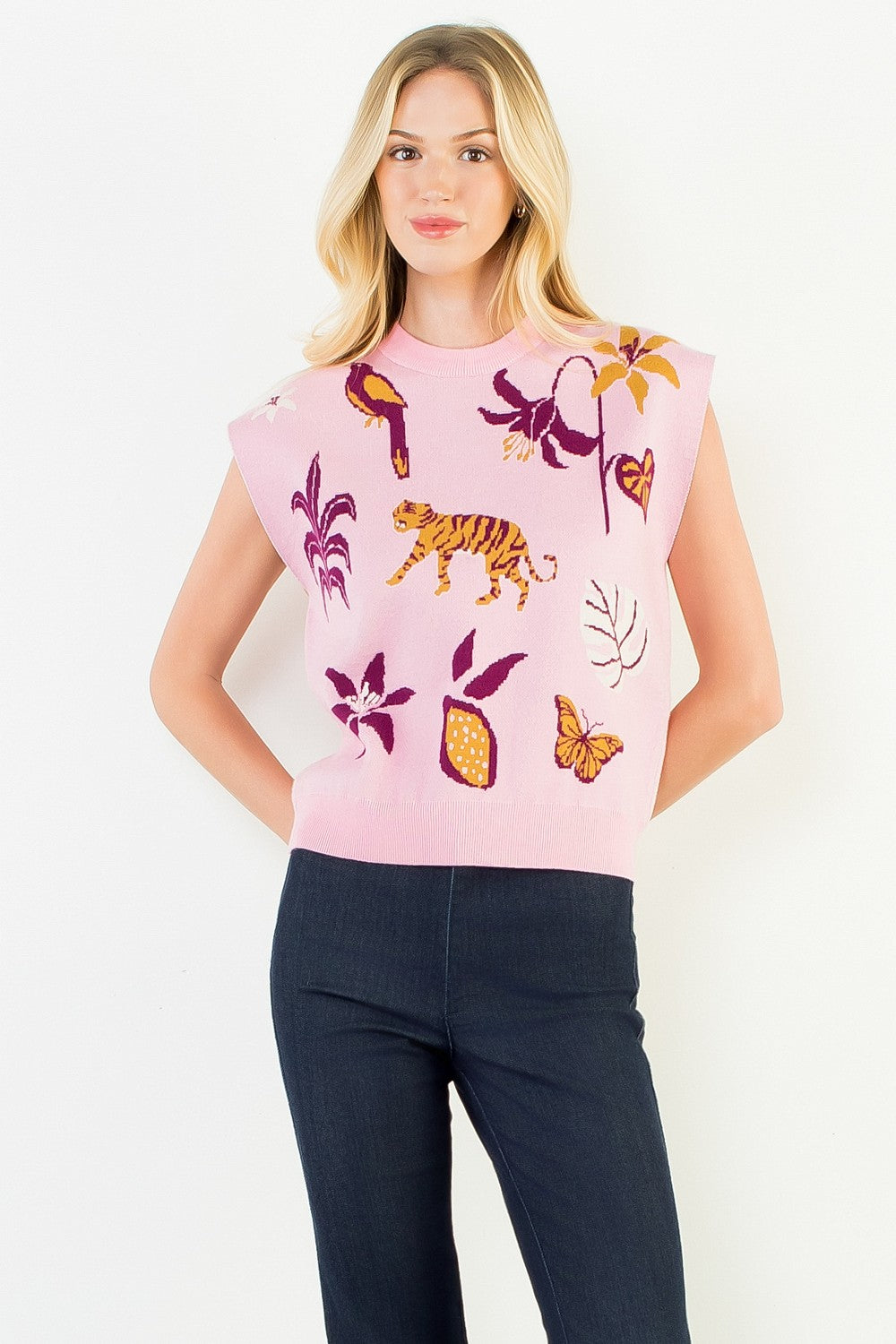 Jungle Themed Knit Sweater Vest