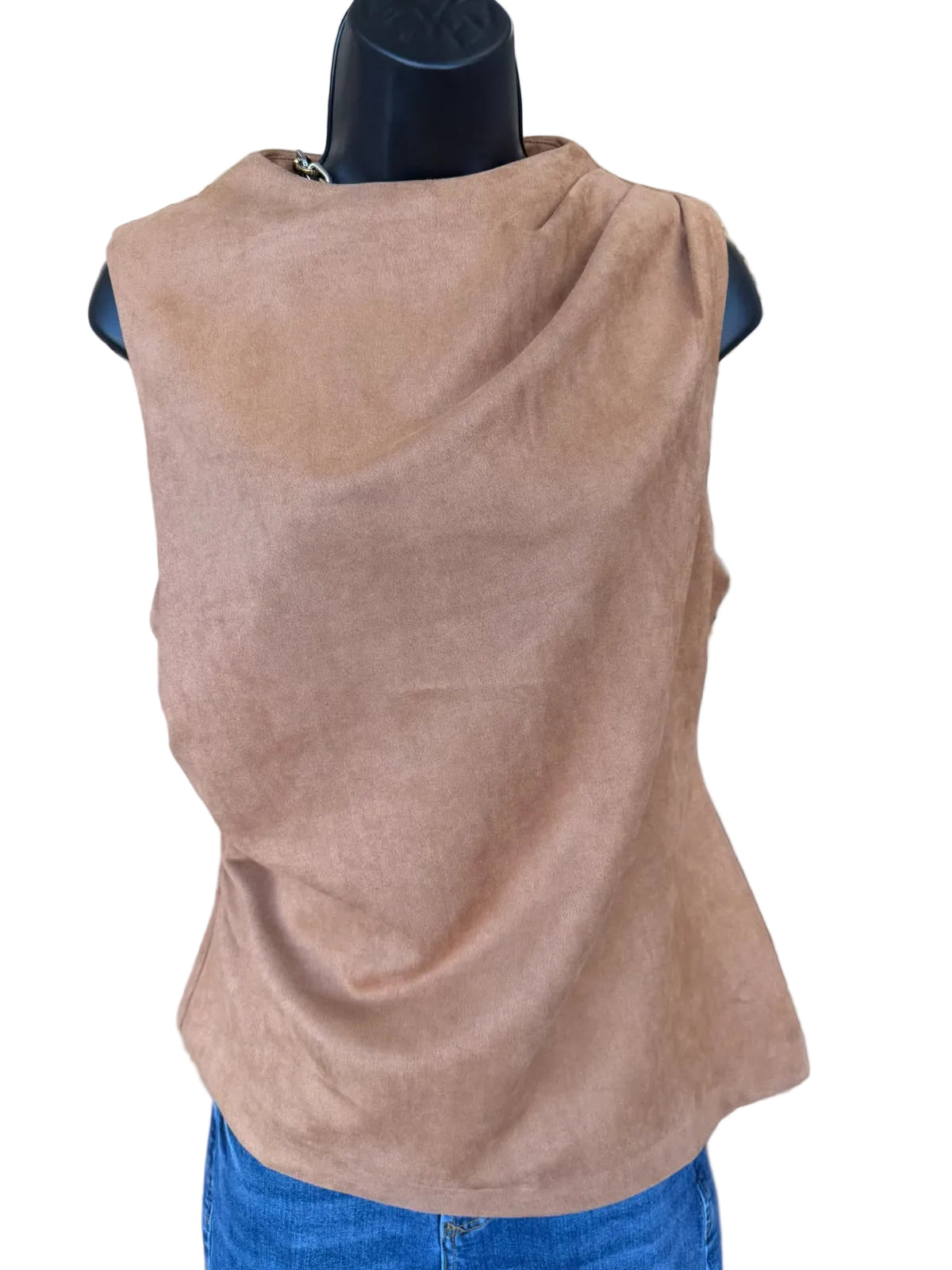 Asymmetrical Suede Top - Camel
