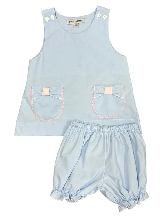 Blue Bow Pocket Bloomer Set