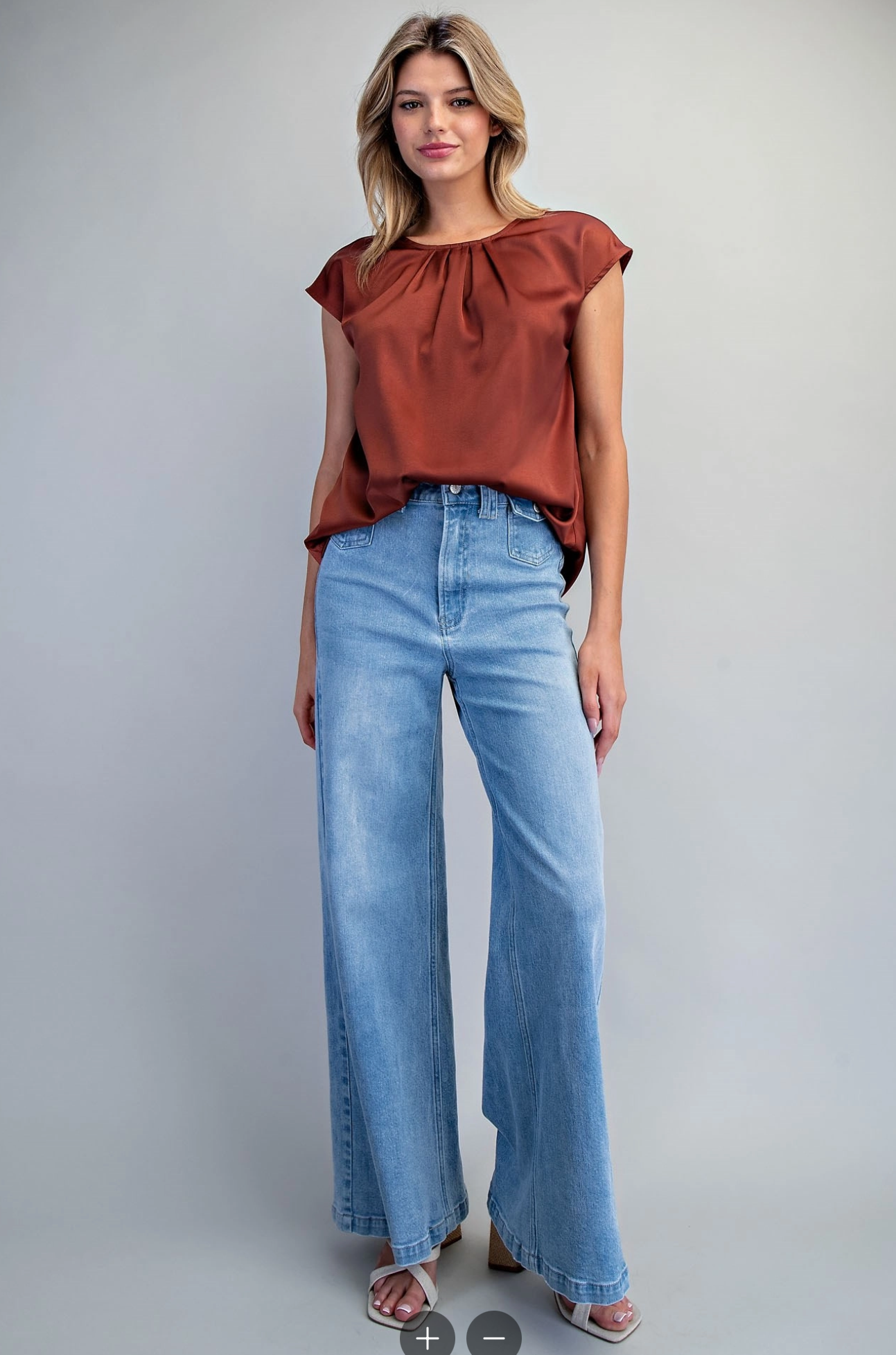 Round Neck Pleated Blouse in Bronze