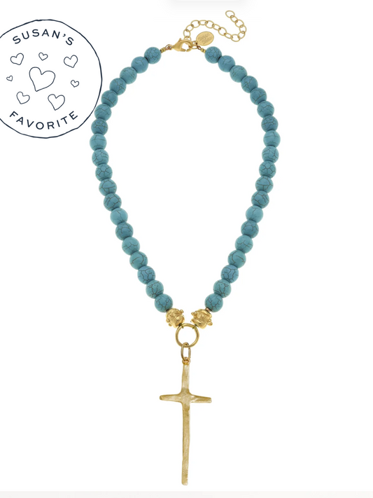 Elongated Cross Turquoise Necklace