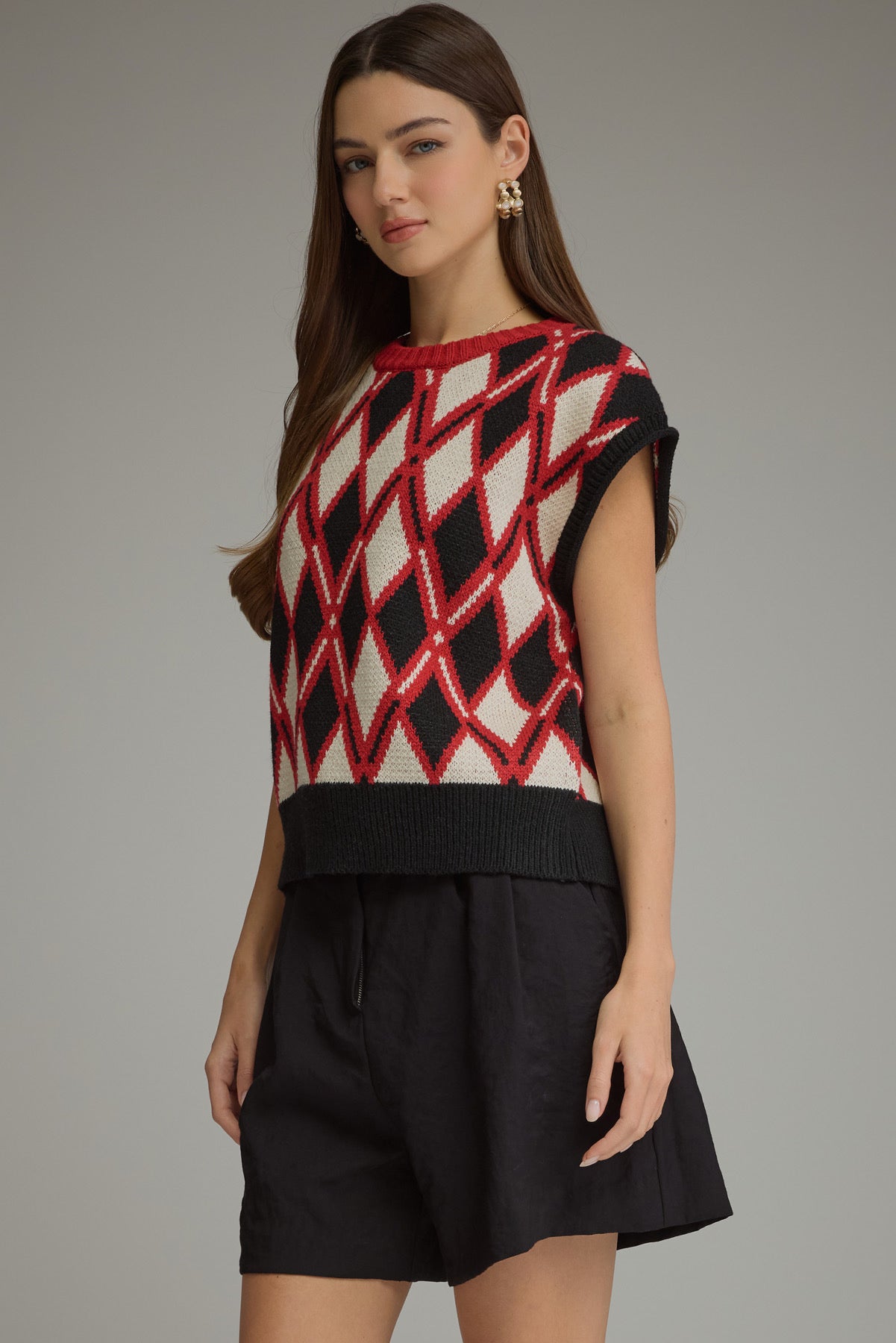 Diamond Knit Top - Red