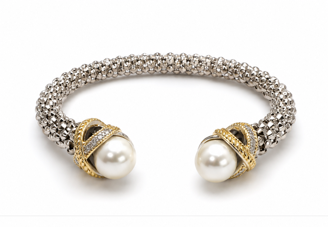 Mixed Metal Cuff With Pearl