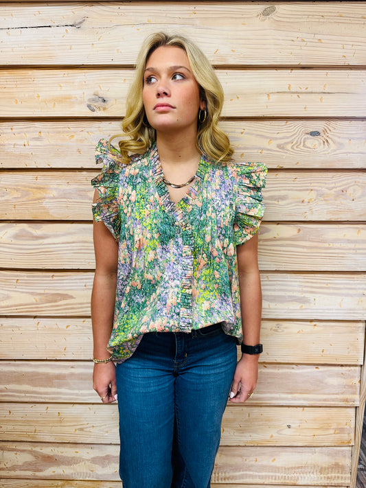 Peach Floral Fields Top