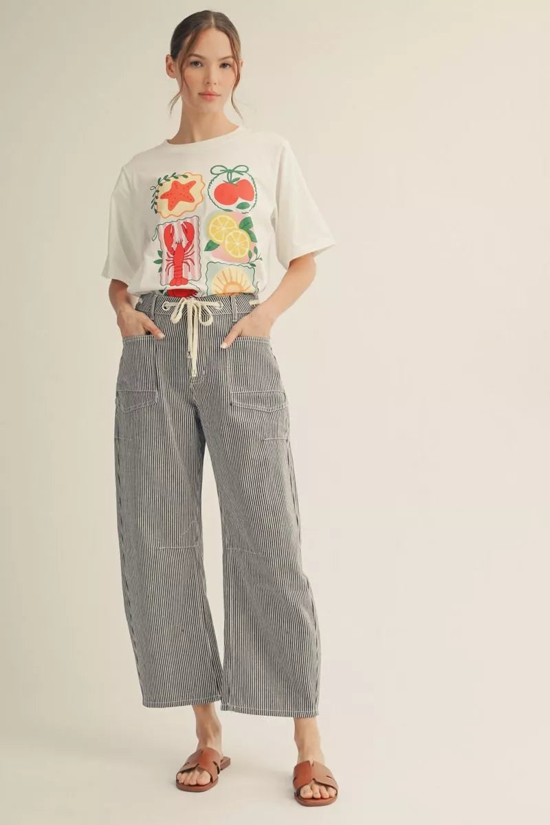 Striped Drawstring Pant - Black