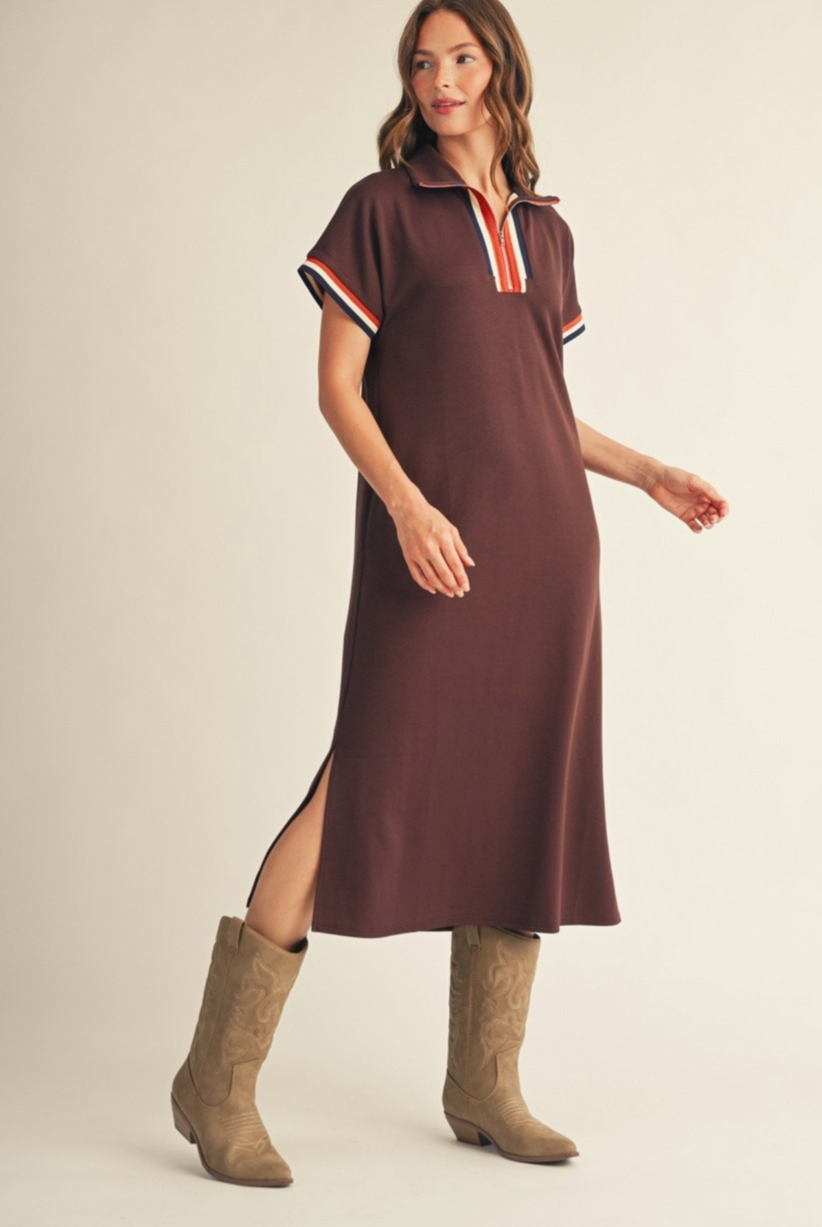 Color Rib Band Trim Dress