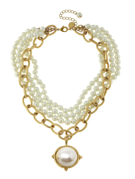 Multi Strand Gold Cotton Pearl Necklace