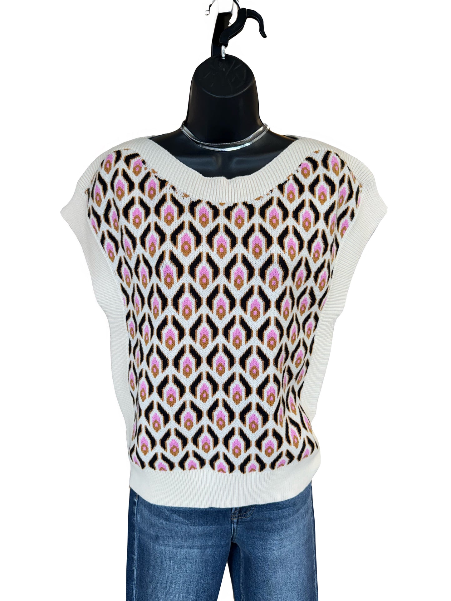 Round Neck Sweater Top In Cream