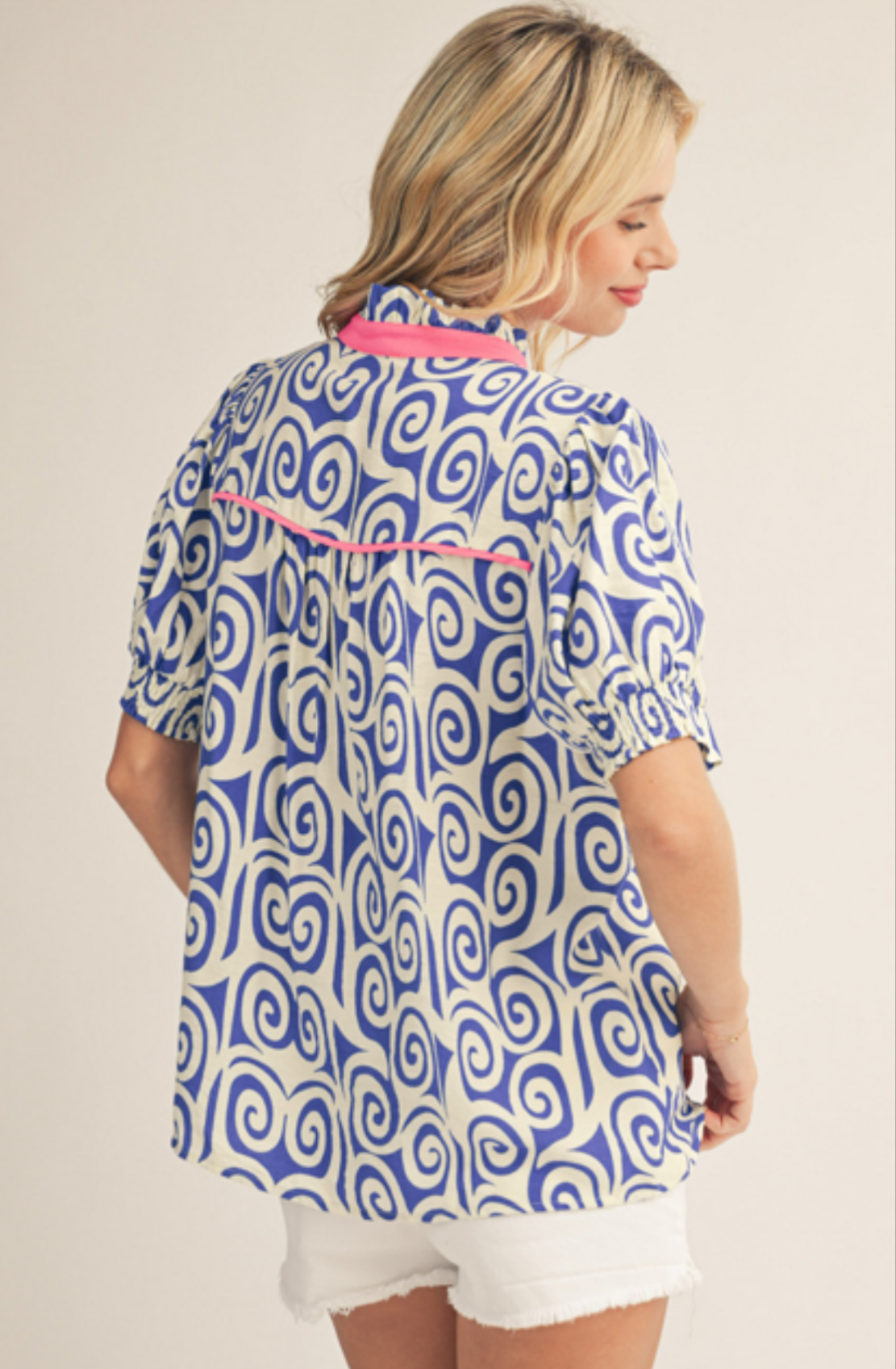 Royal Blue Geometric Swirl Blouse
