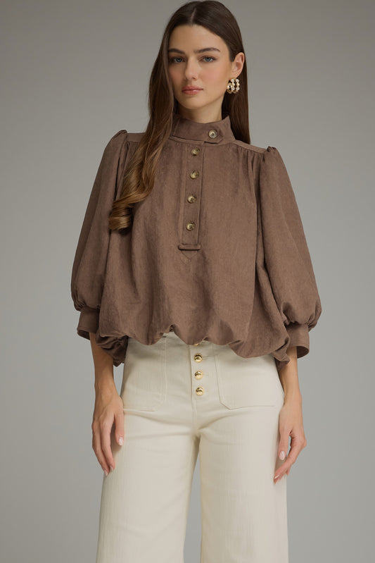 Balloon Sleeve Top - Brown