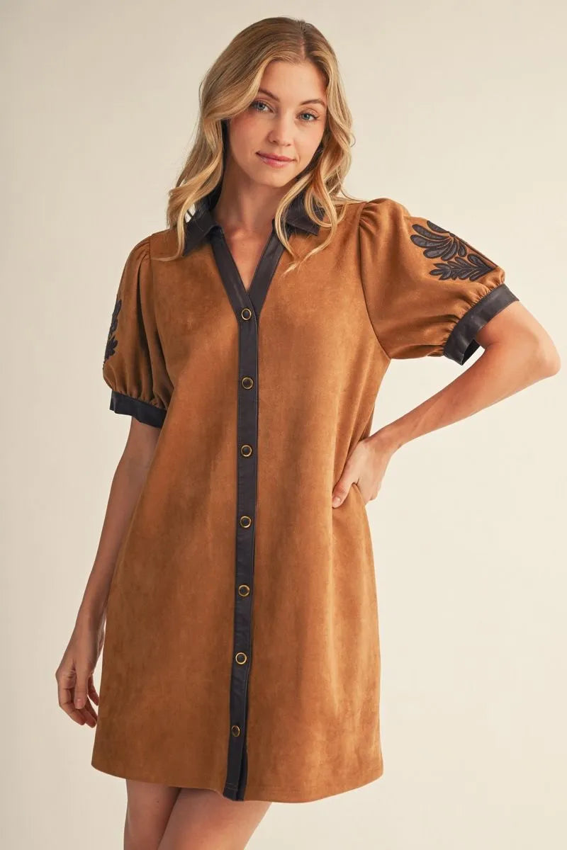 Faux Suede Applique Dress