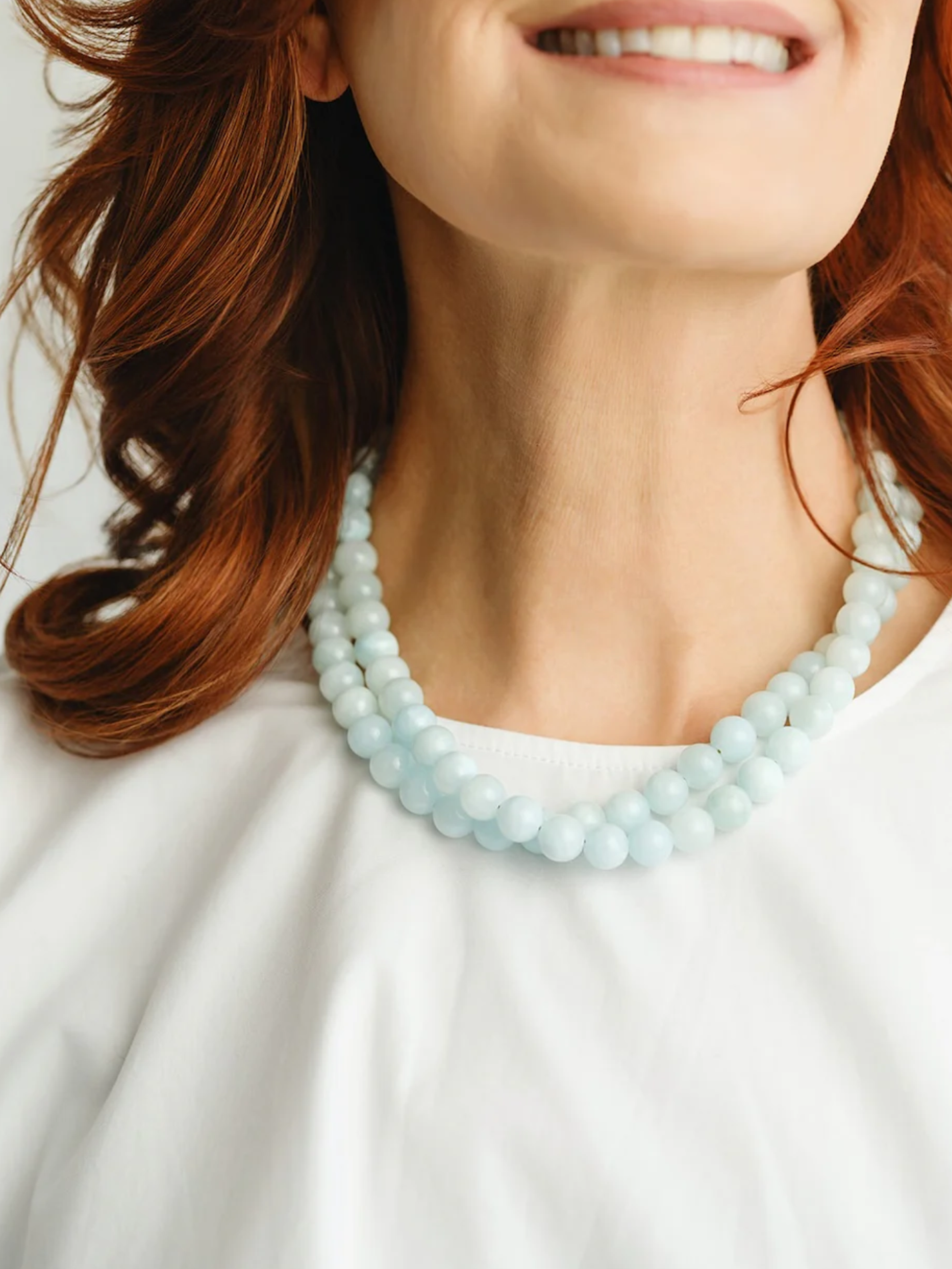 Double Strand Light Blue Jade Necklace