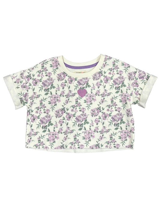 Purple Floral Print Top With Embroidered Heart
