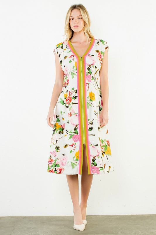 Sleeveless Zipper Front Floral Dress