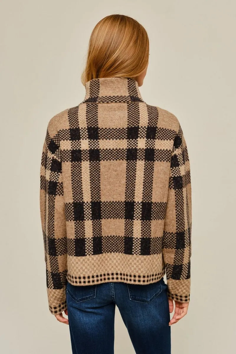 Plaid Zip Up Cardigan - Taupe