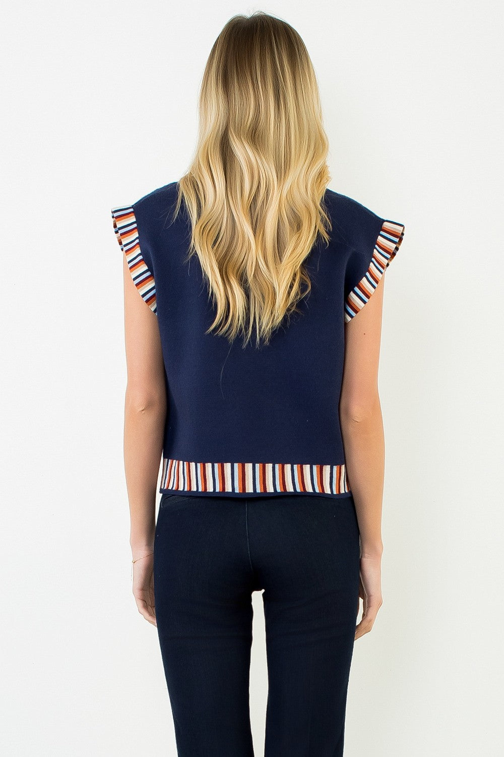 Flower Print With Stripe Detail Vest