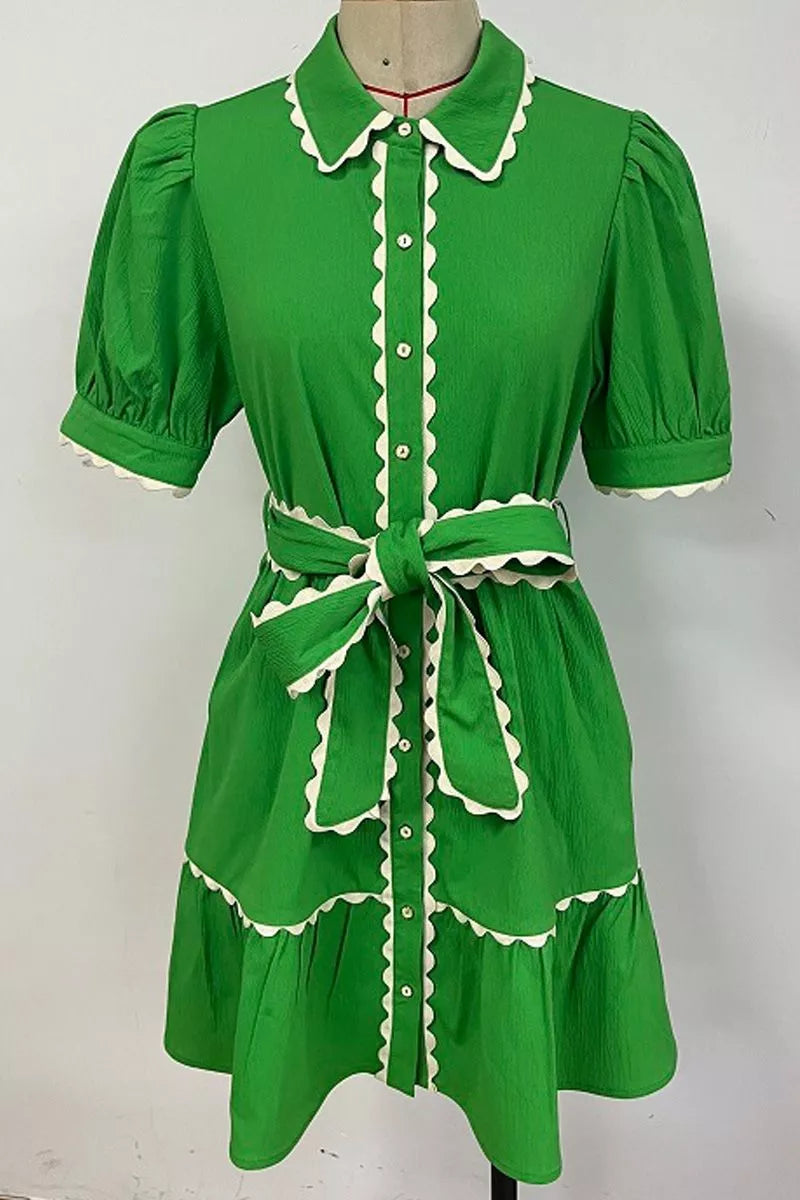 Scallop Detail Dress - Kelly Green
