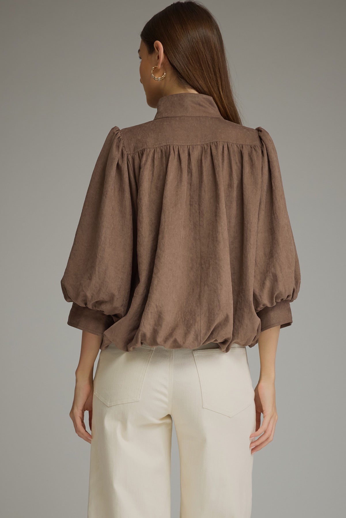 Balloon Sleeve Top - Brown
