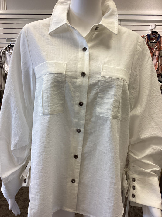 White Bell Sleeve Button Down Top