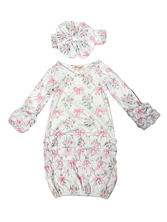 Shabby Chic Bow Trellis Baby Gown