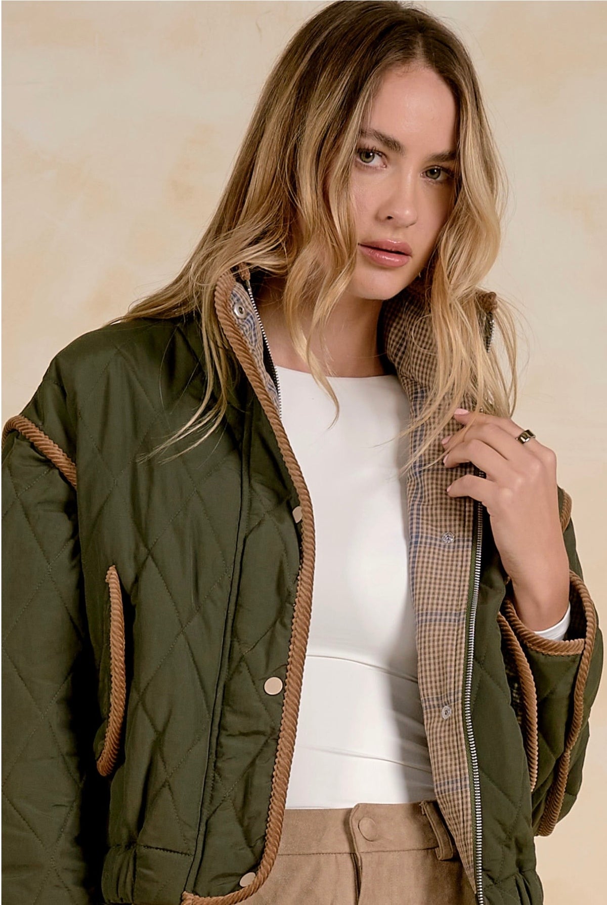 Olive Corduroy Trim Jacket