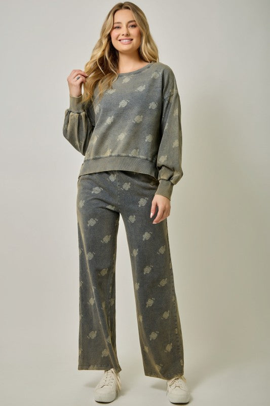Washed Black Printed Denim Sweater