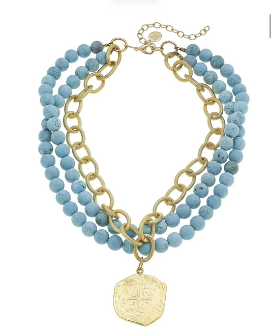 Multi Strand Turquoise Coin Necklace