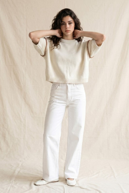 Contrast Stitch Boxy Sweater